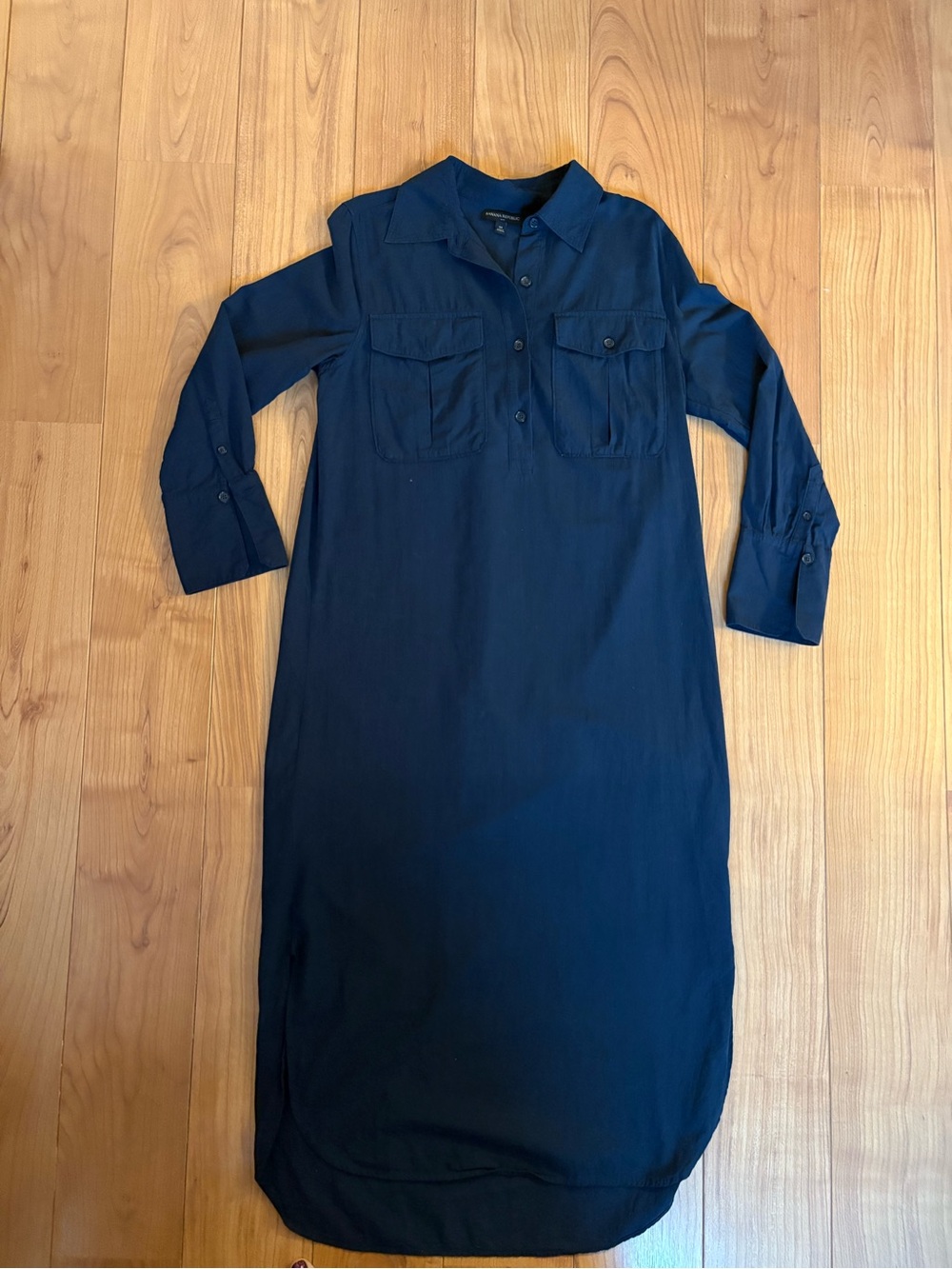 Banana Republic Navy Long Sleeve Shirt Dress 100% cotton